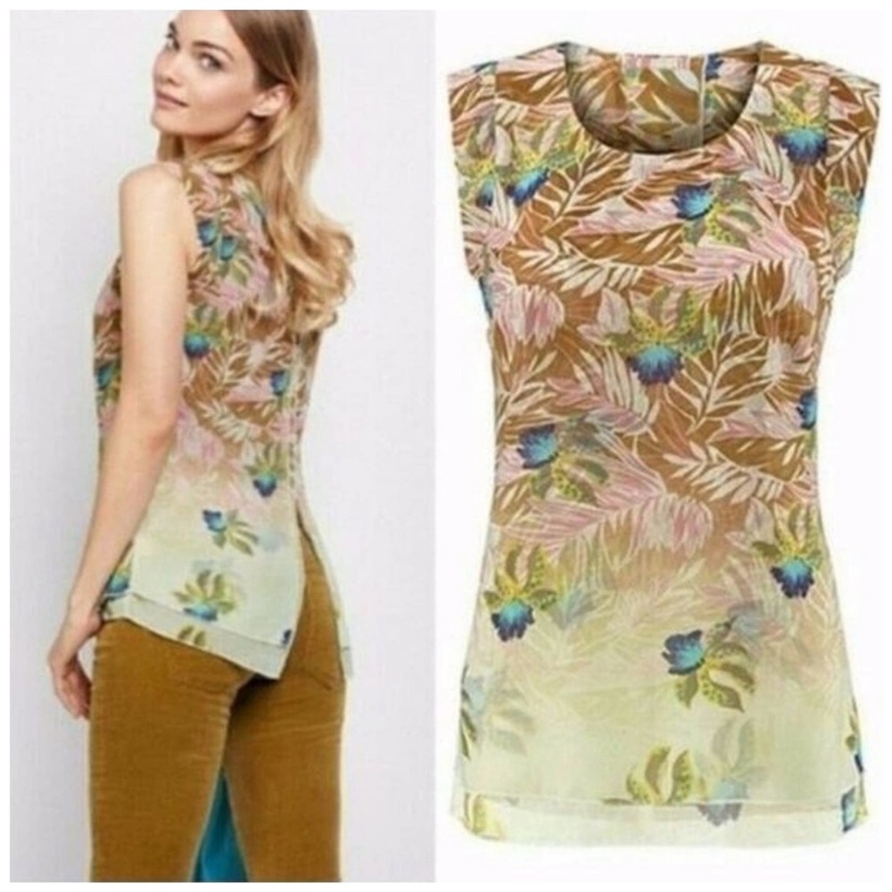 Cabi 5216 parlor floral tropical blouse tank top womens size large sheer